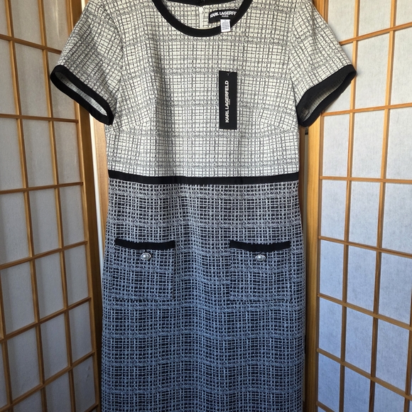 Karl Lagerfeld Dresses & Skirts - NWT WOMENS KARL LAGERFELD PARIS BLACK W/GRAY PATTERNS SHEATH DRESS SIZE 10